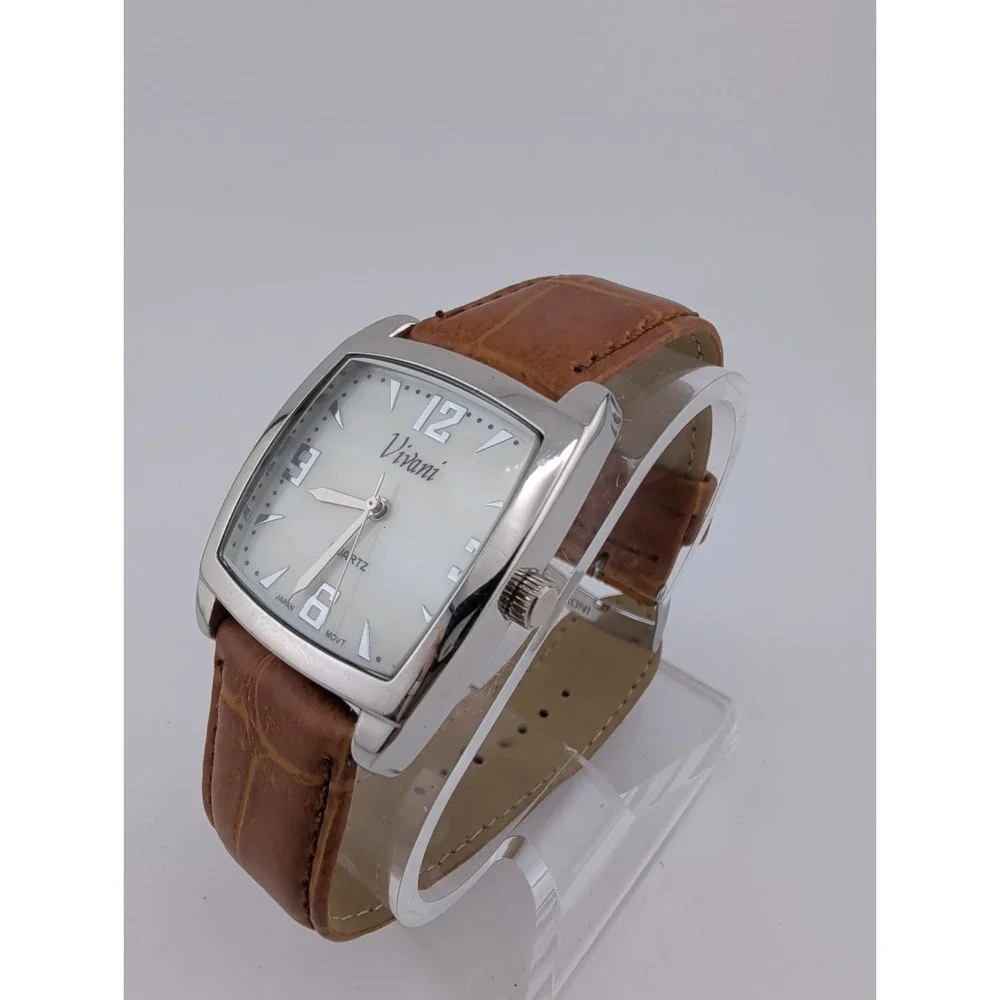 Vivani Women's Watch MOP Dial Silver 32mm Case Brown Band- New Battery