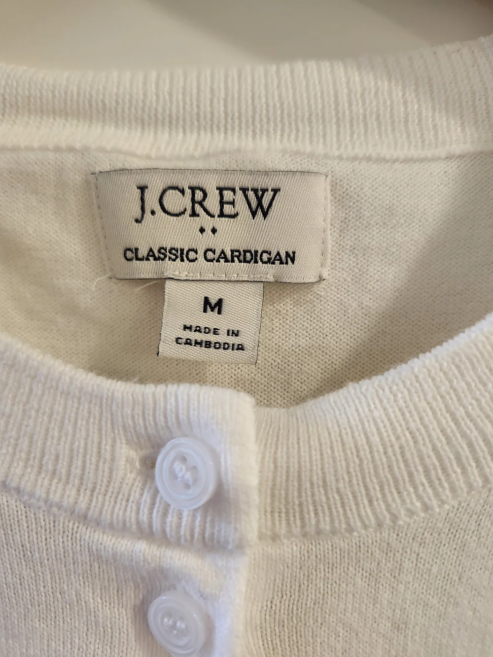 J.Crew Classic Cardigan White 100% Cotton Crewneck Button Front M