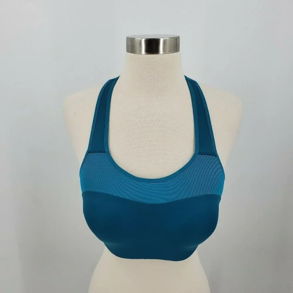 Nike Women's Dri-Fit Structured Sports Bra‎ Blue Black Hook & Eye Size Medium