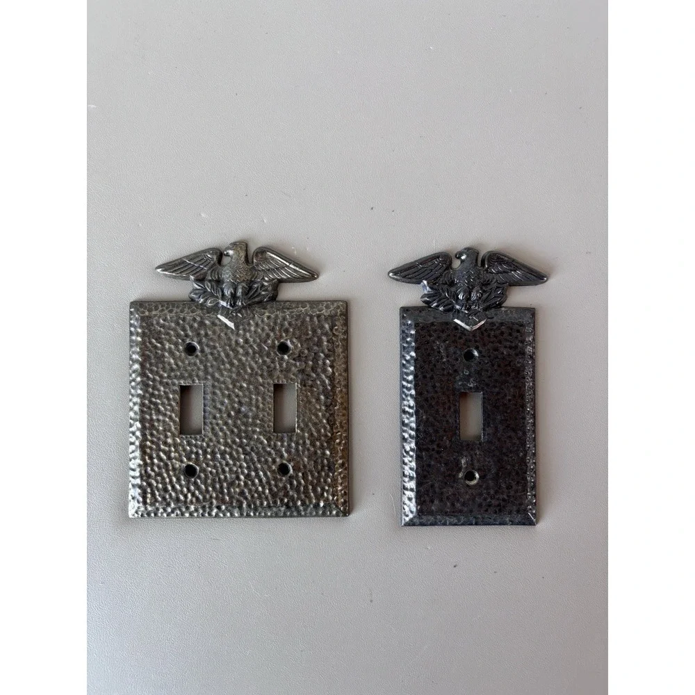 VINTAGE Hammered Metal EAGLE Light SWITCH PLATE Covers Single & Double Bronze