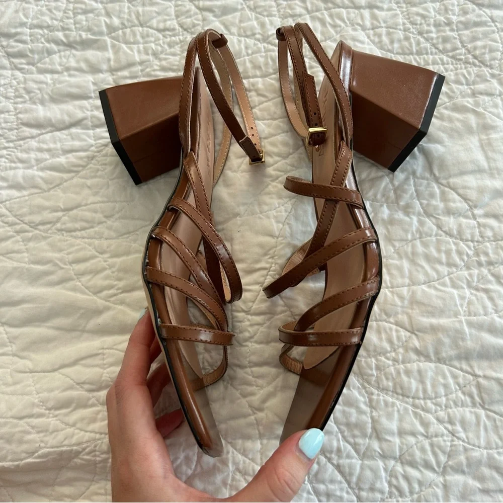 J.Crew Layne‎ Strappy-Sandal Heels in Brown Leather