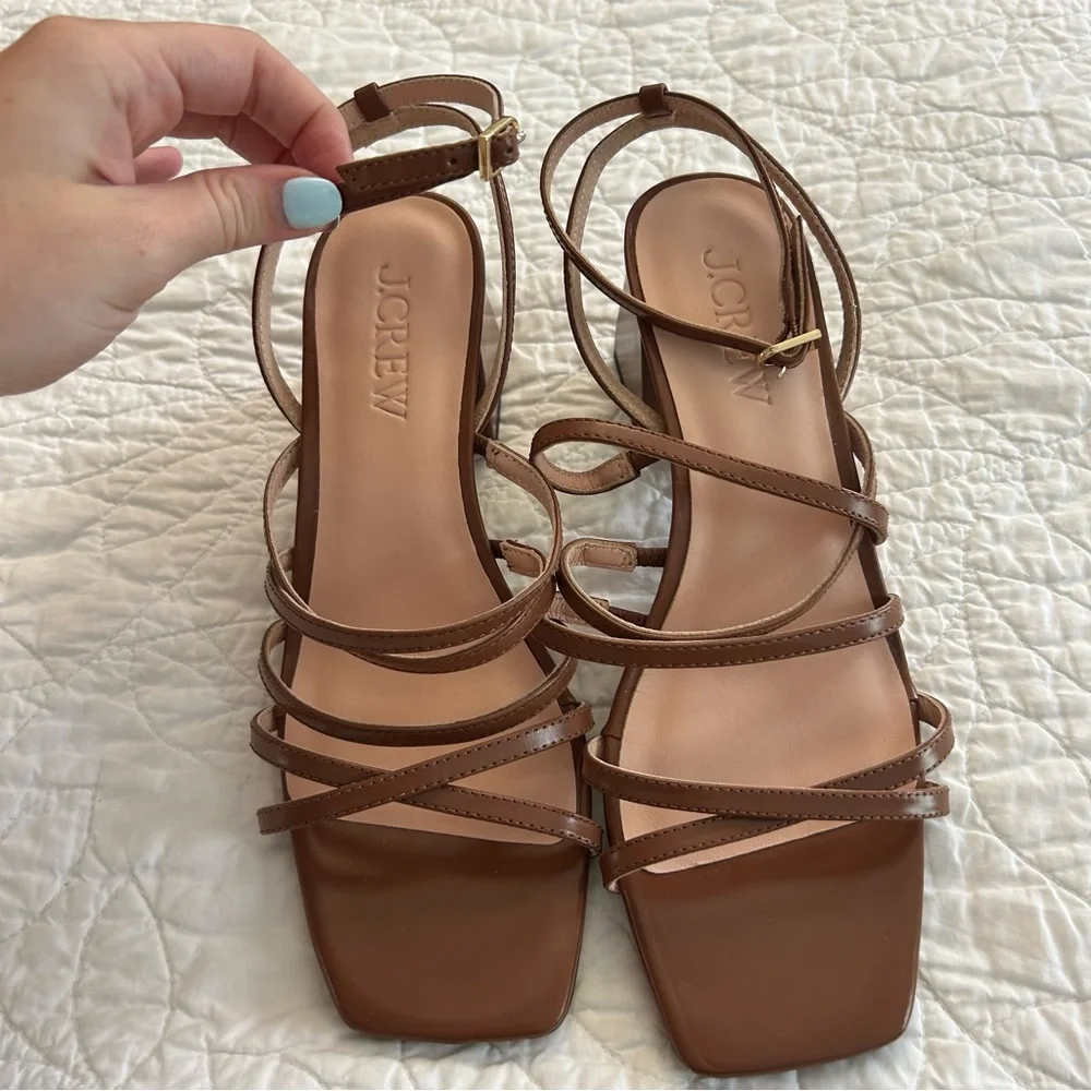 J.Crew Layne‎ Strappy-Sandal Heels in Brown Leather