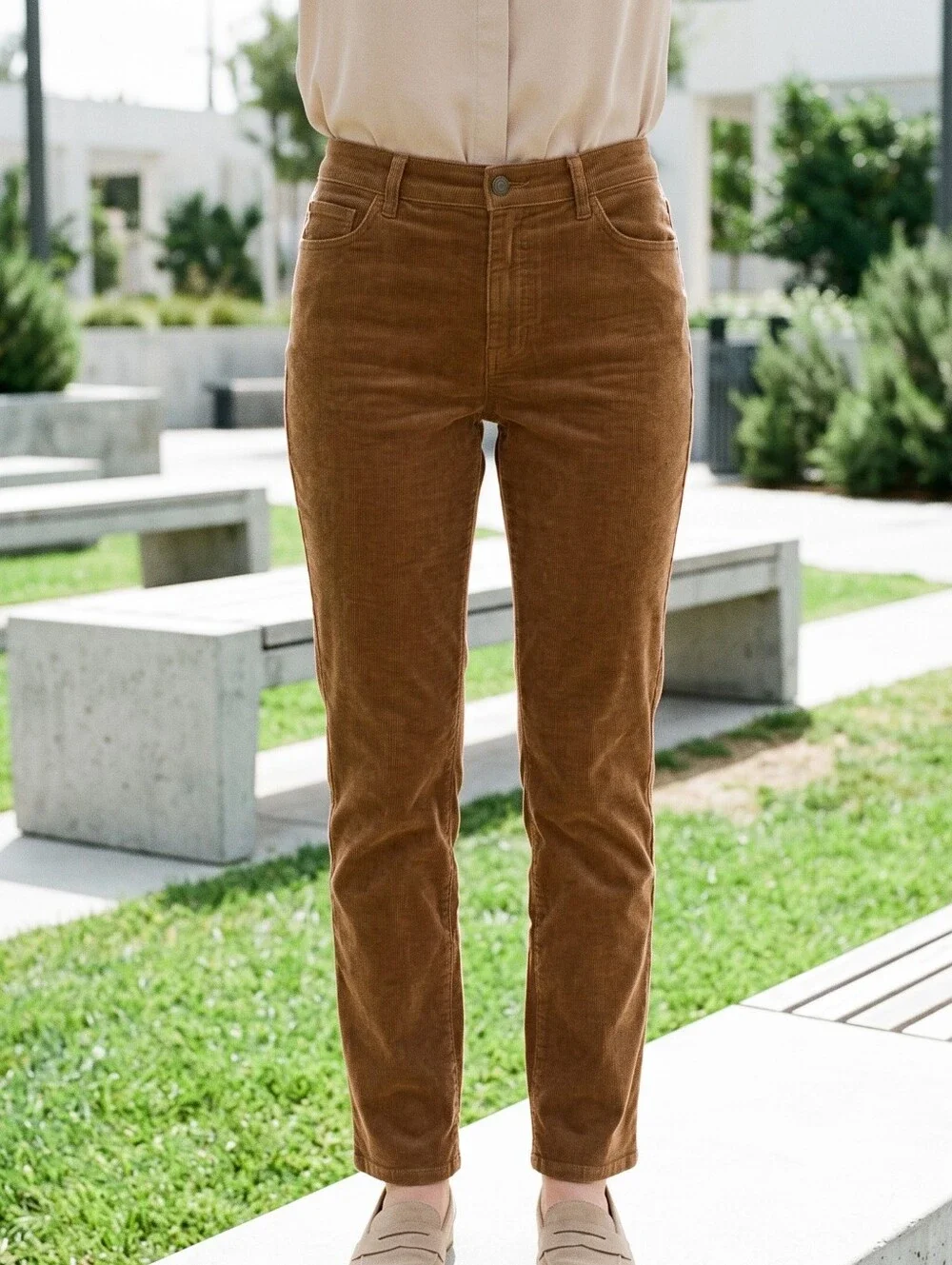 Caramel Brown Corduroy Staight Leg Pants 12P (Stretch)