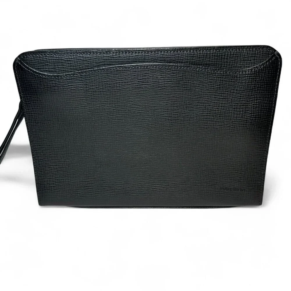 BURBERRY Black Leather Zip Clutch Wristlet, Unisex