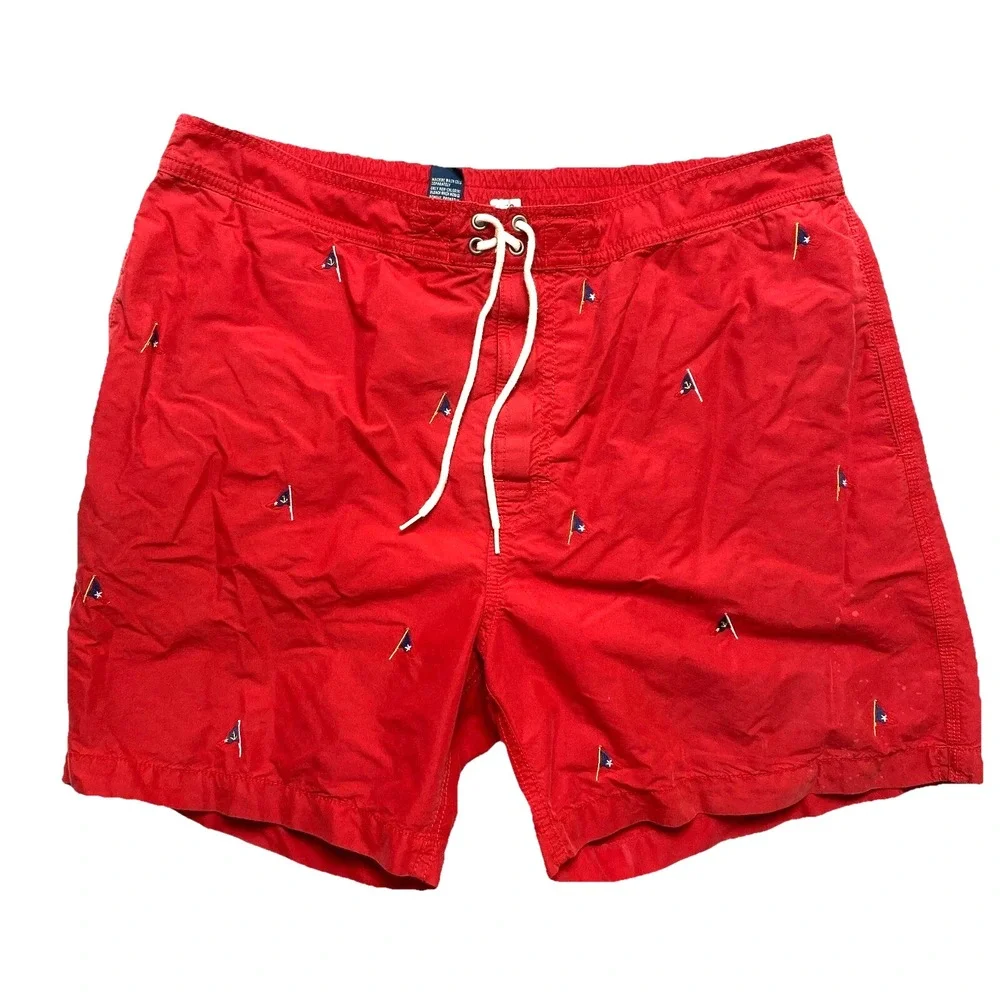 VINTAGE Polo Ralph Lauren Board Shorts Mens XL Red Flag Boat Drawstring
