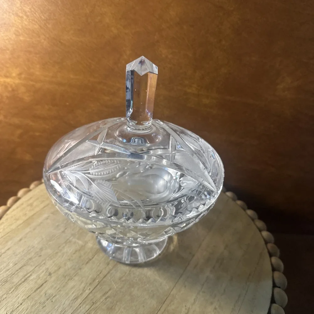 Vintage Clear Cut Crystal Candy Dish Lidded 1950's