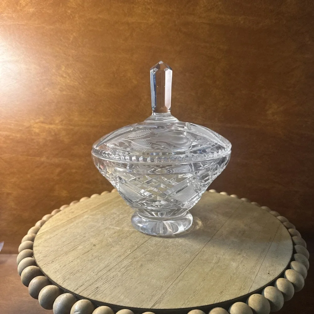Vintage Clear Cut Crystal Candy Dish Lidded 1950's