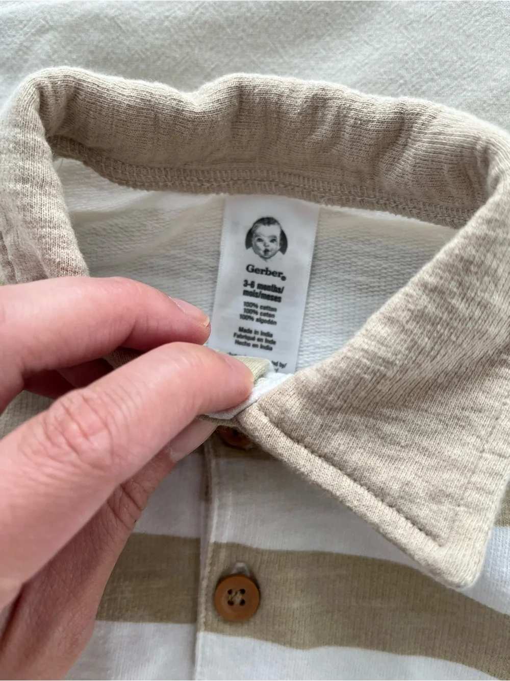 Gerber Tan and White Striped Polo Romper