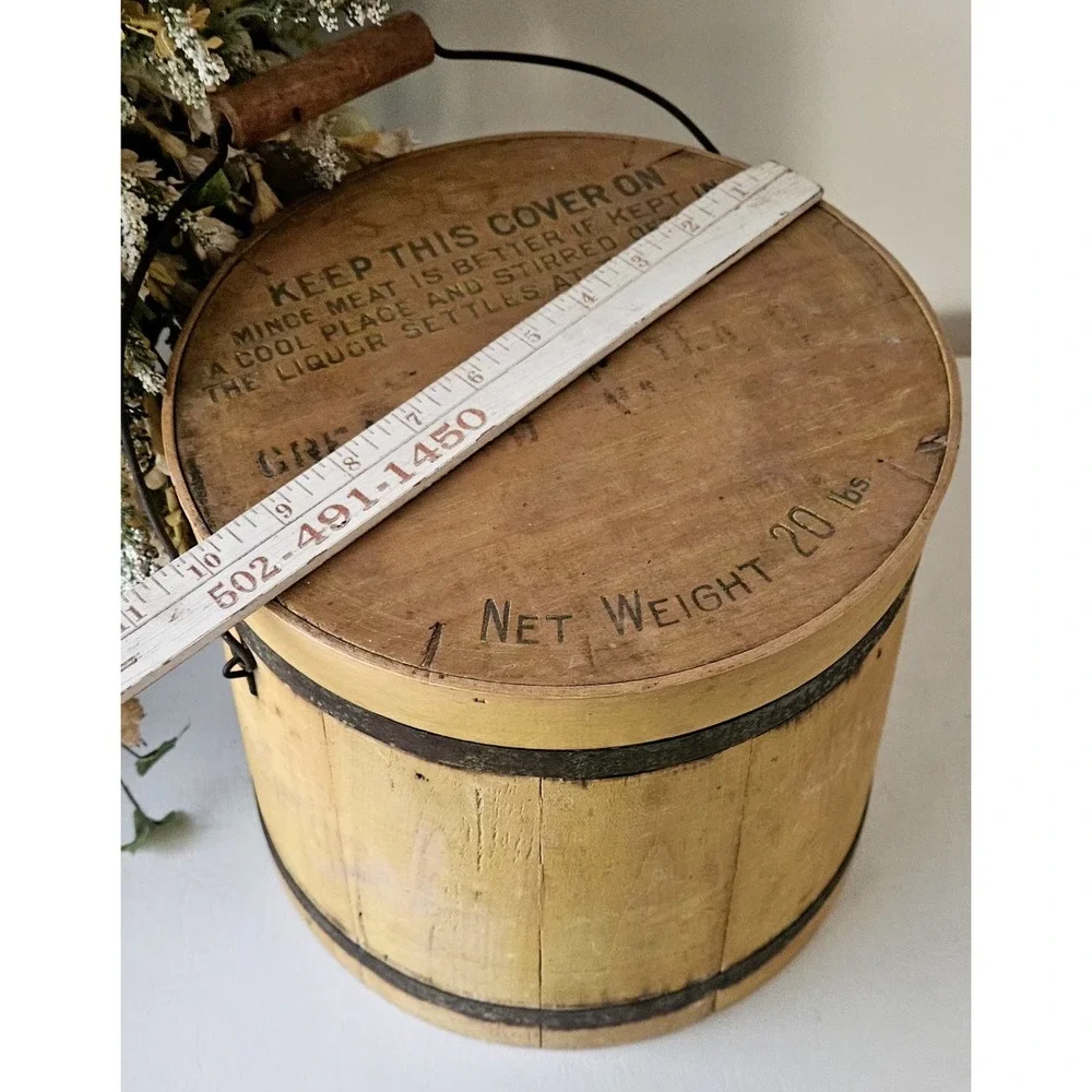 Antique Mince Meat Firkin Wooden Bucket Circa Late 19th