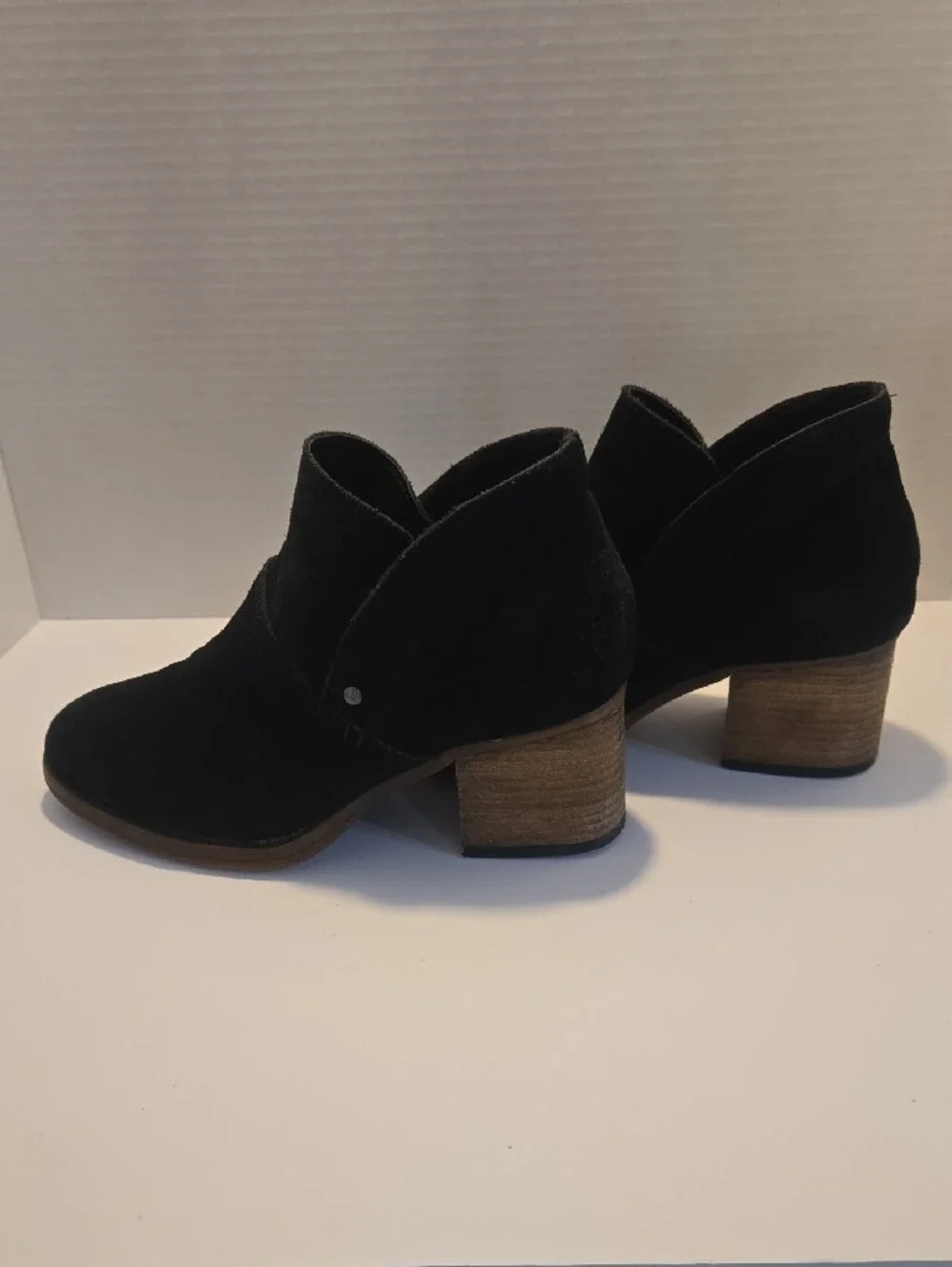 Dressy BearPaw Black Suede Slip-On Ankle Boots With Block Heal