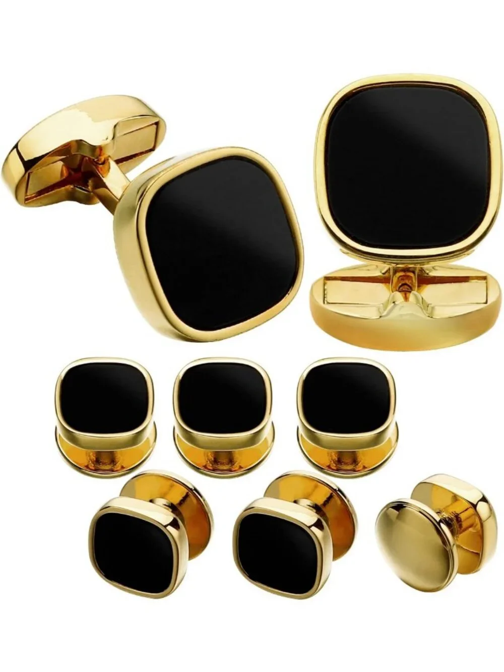 Stylish Black Stone Cufflinks & Studs Set for Men - Tuxedo Accessories for