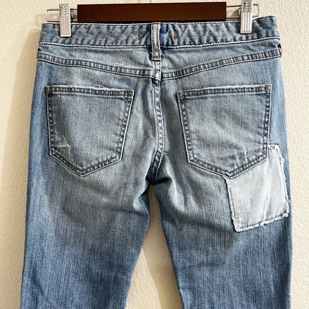 Free People Patchwork Distressed Skinny Jeans Blue Size 26 Womens Low Rise Boho