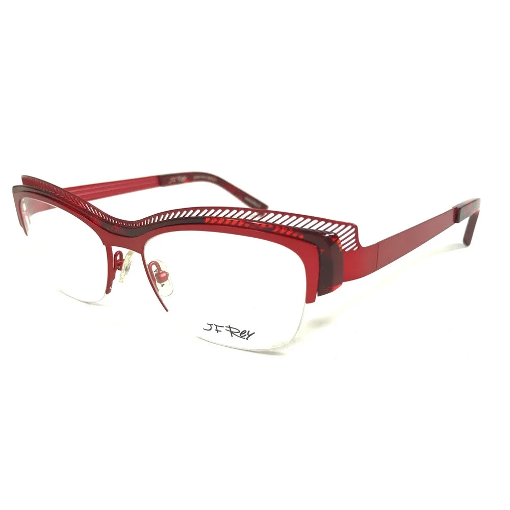 J.F. Rey Eyeglasses Frames JF2574 3035 Red Black Demi Half Rim Cat Eye 54-17-136