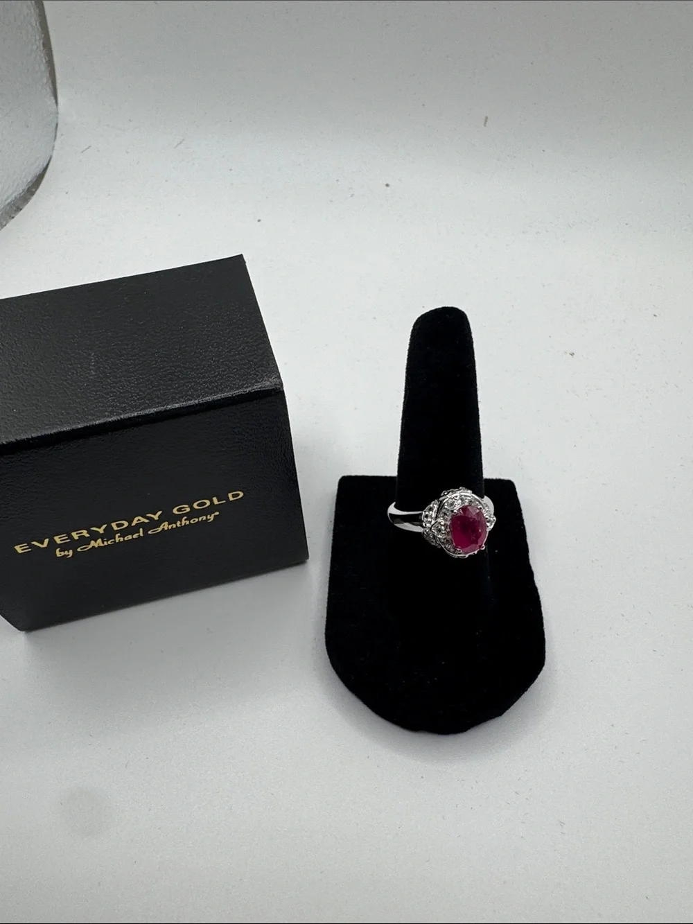 Pink Ruby Halo Ring in Silver-Tone