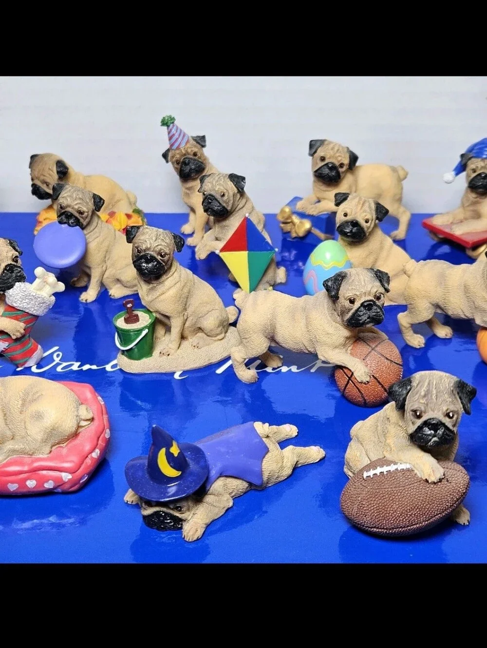 Danbury Mint Miniature Holiday PUGS Figurine Set *44 Figures* w/ Box - READ