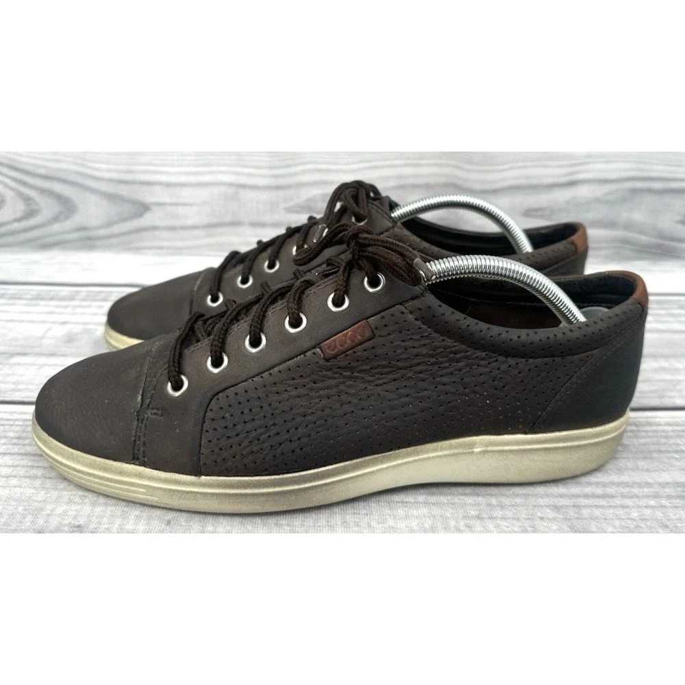 ECCO DARK BROWN SOFT LEATHER CASUAL SHOES SNEAKERS Men's Size‎ EU 43 /  US 9-9.5