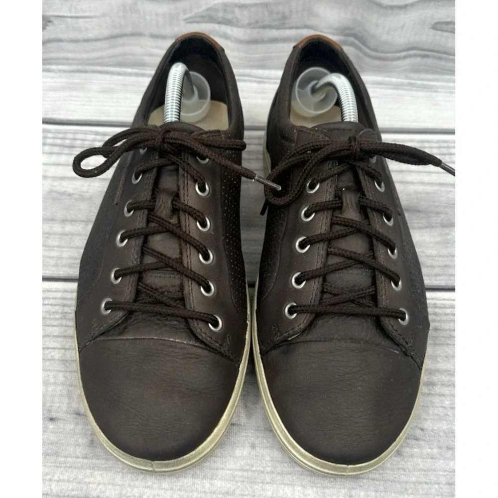 ECCO DARK BROWN SOFT LEATHER CASUAL SHOES SNEAKERS Men's Size‎ EU 43 /  US 9-9.5