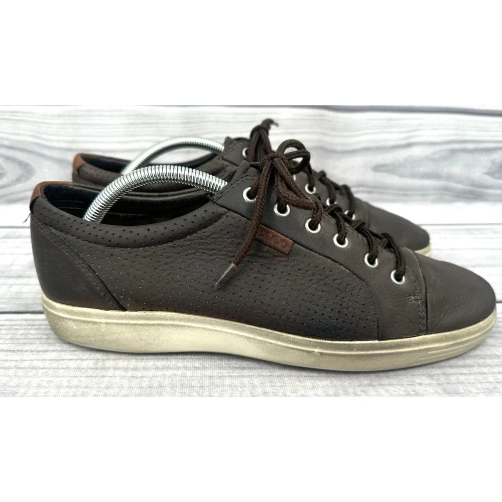 ECCO DARK BROWN SOFT LEATHER CASUAL SHOES SNEAKERS Men's Size‎ EU 43 /  US 9-9.5