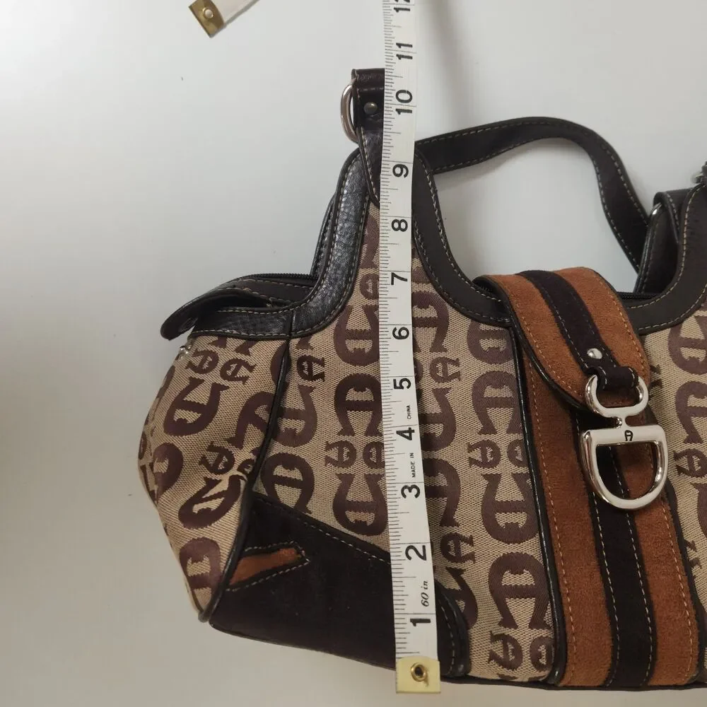 Etienne Aigner VTG Brown Canvas Leather Signature Logo Satchel Handbag Purse