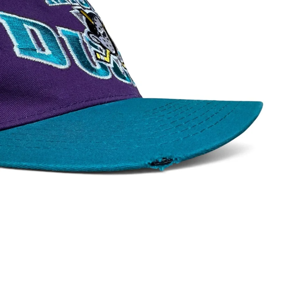 Vintage Mighty Ducks Anaheim NHL Snapback Hat The G Cap Purple Teal Retro Cap