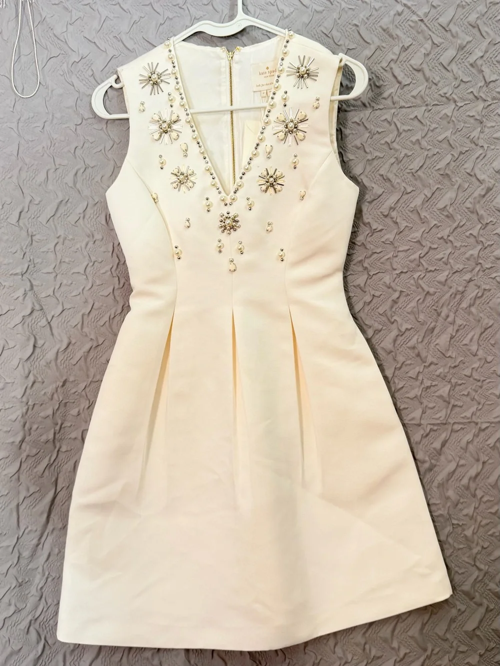 Kate Spade New York Embellished Structured Fit Flare Dress Cream NWT Size 0