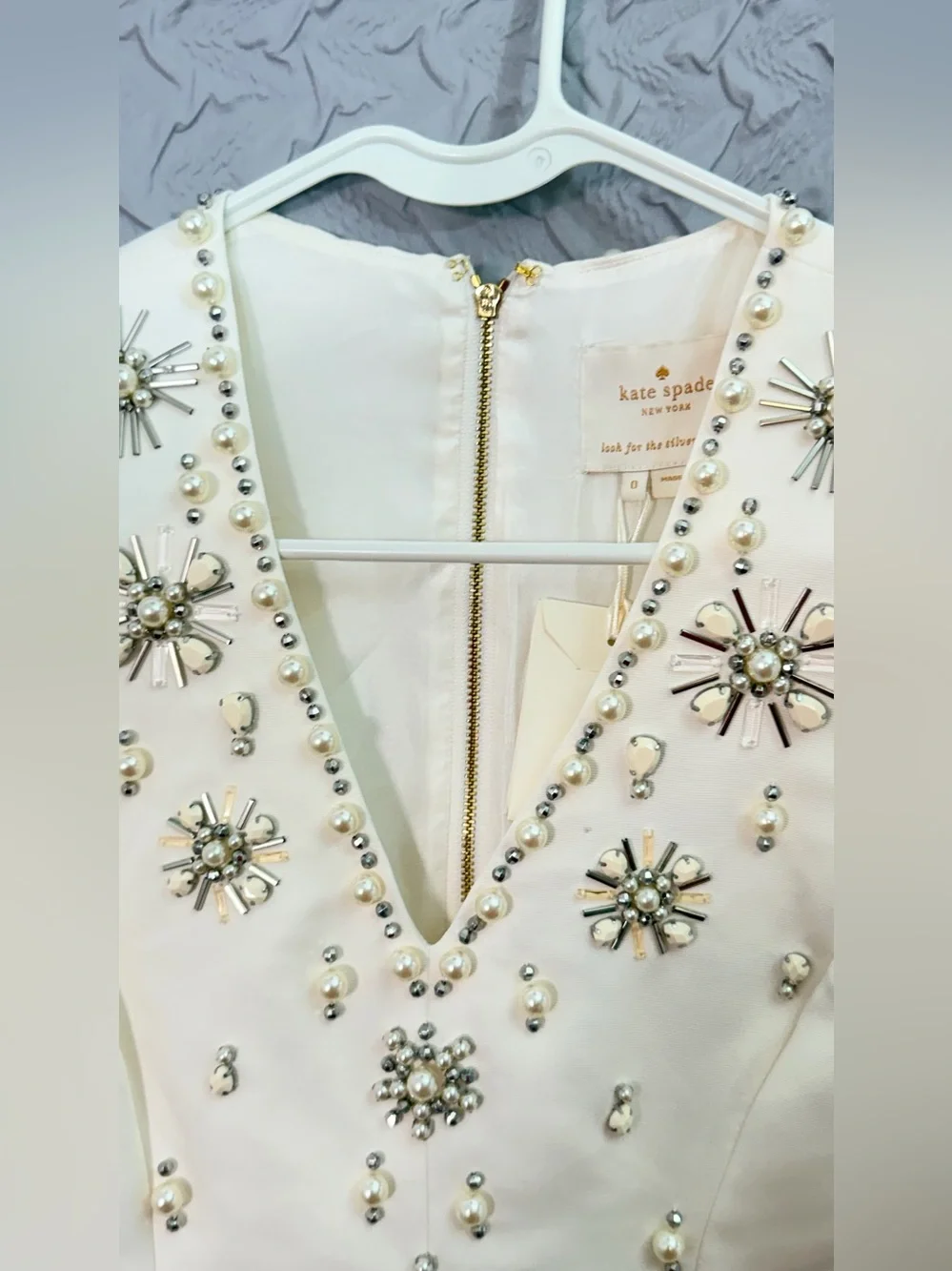 Kate Spade New York Embellished Structured Fit Flare Dress Cream NWT Size 0