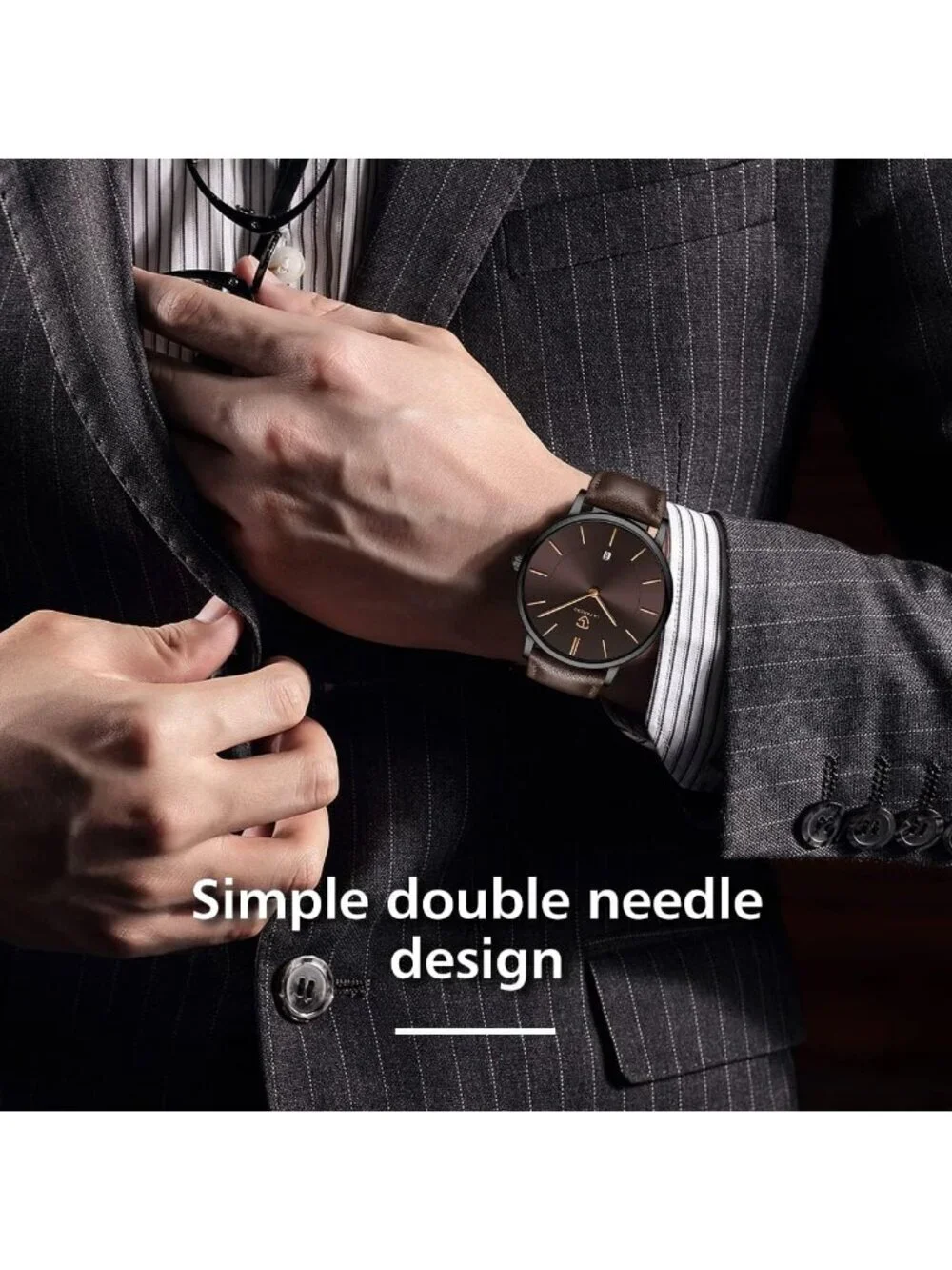Men's Coffee Brown Leather Strap Analog Minimalist Fashion Simple Wrist Watch