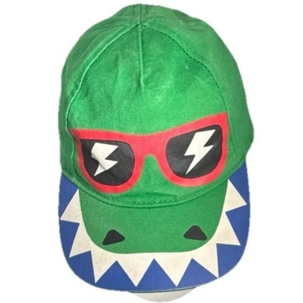 Kids Green Dinosaur Baseball Cap with Sunglasses and Teeth Design