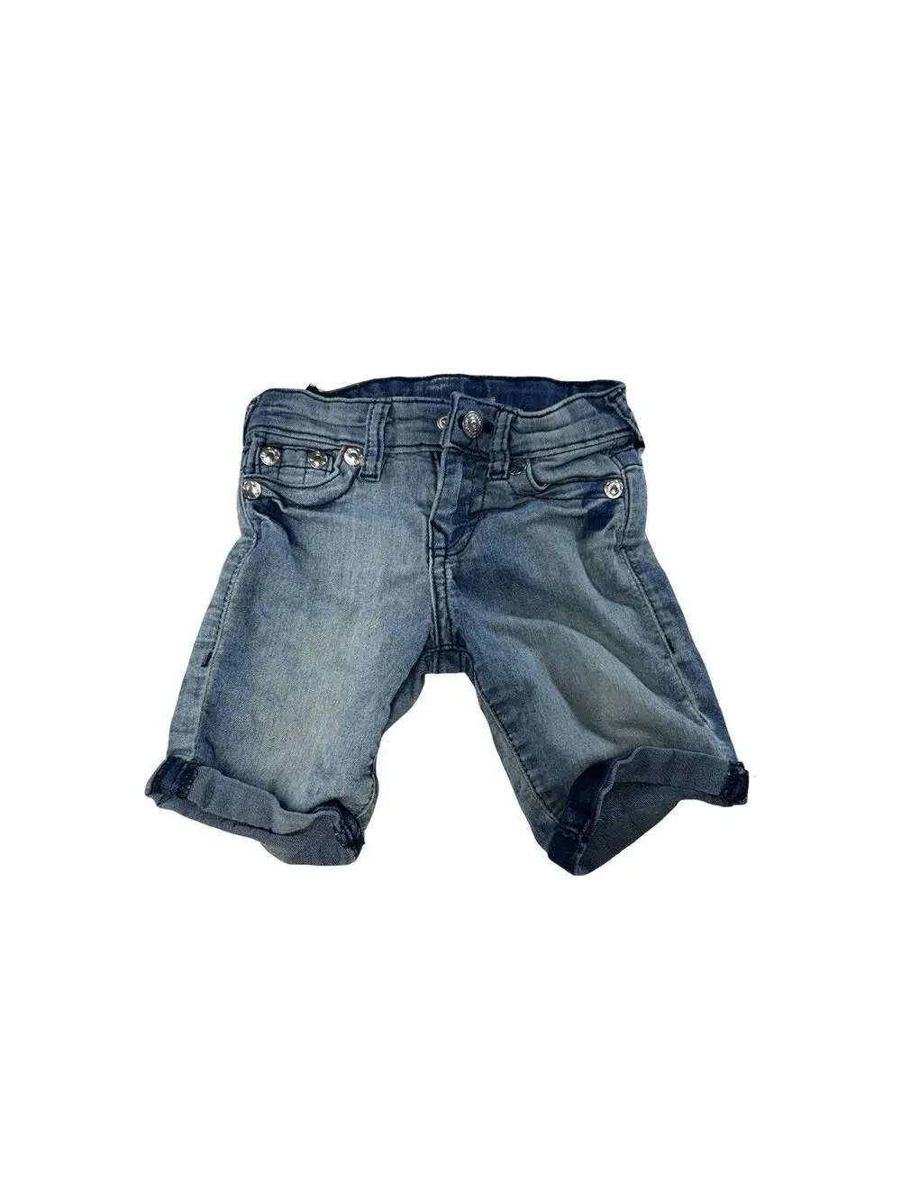 True Religion Toddler Girls Denim Shorts Size 2T Blue Stretch Cuffed Rhinestone
