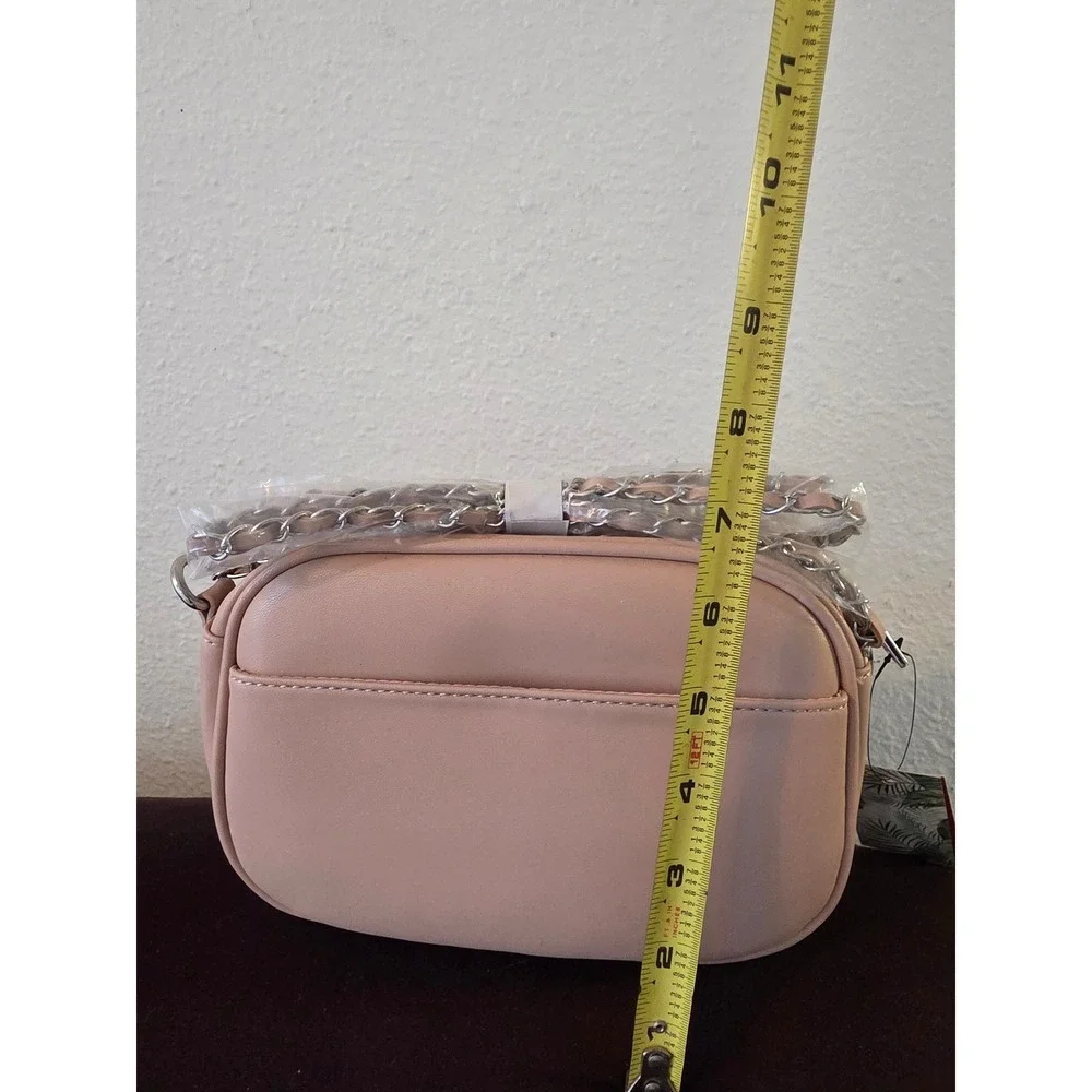 Badgley Mischka Diamond Quilted Camera Bag Pink Faux Pearl Crossbody BM-4138
