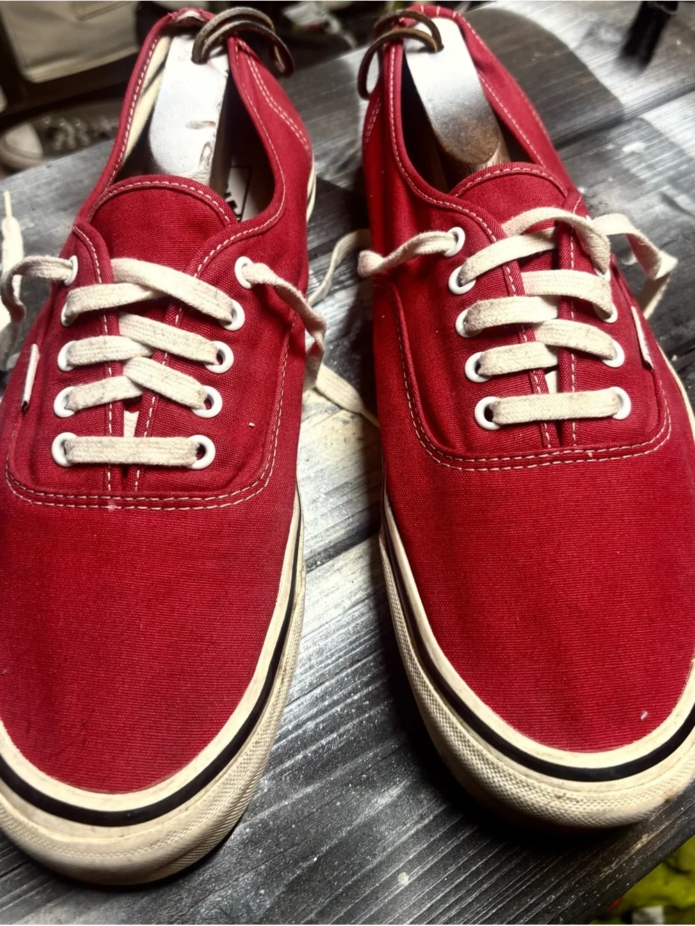 Red Vans sneakers with white laces and black trim size 13 good condition