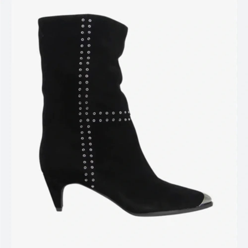 Caverley Collie Black Suede Ankle Boots Silver Toe Cap Women's Size 10 NWOB