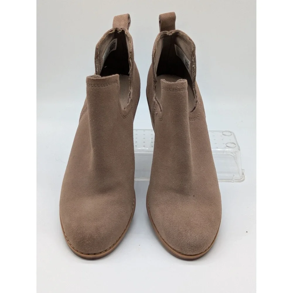 TOMS Suede Wedge Ankle Booties Taupe Slip On Comfort Boots Women's Size 6