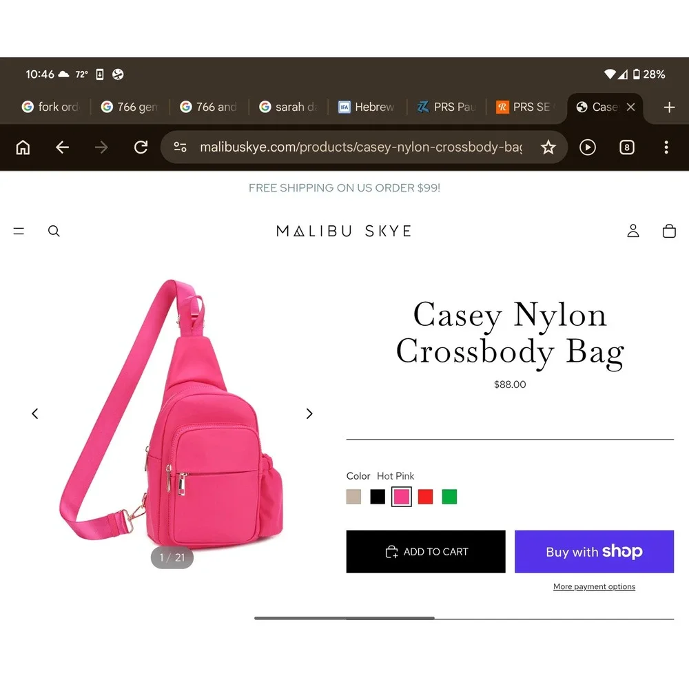 Malibu Skye Crossbody Bag Womens OS Black Casey Nylon Sling Vegan PETA Approved