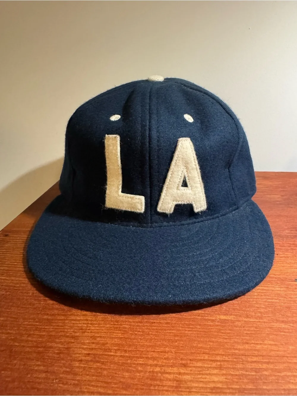 Navy Blue 'LA' Wool Baseball Cap
