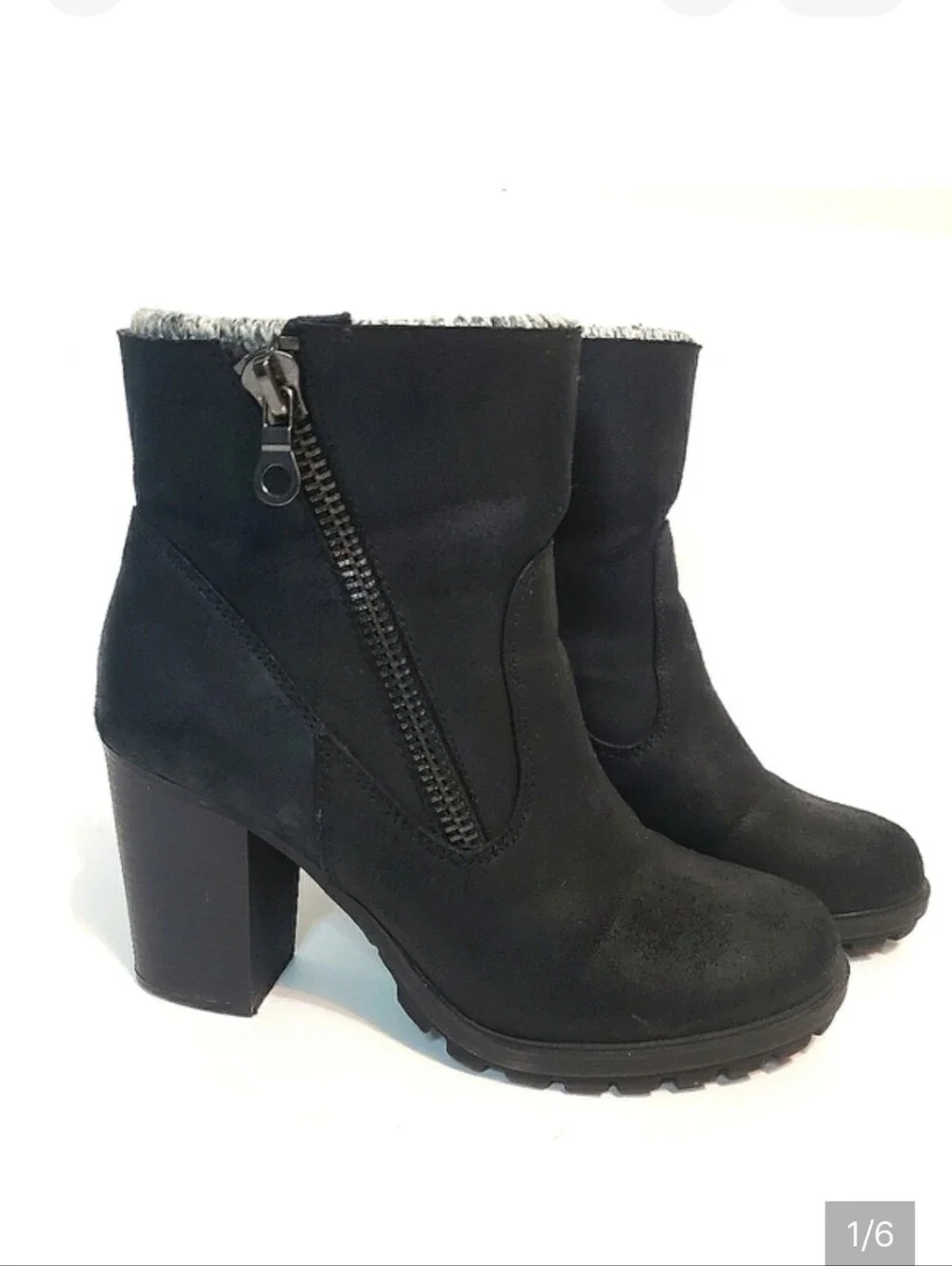 Steve Madden Felicia Sweater Lugged Sole Chunky Heel Grunge Preppy Ankle Boots