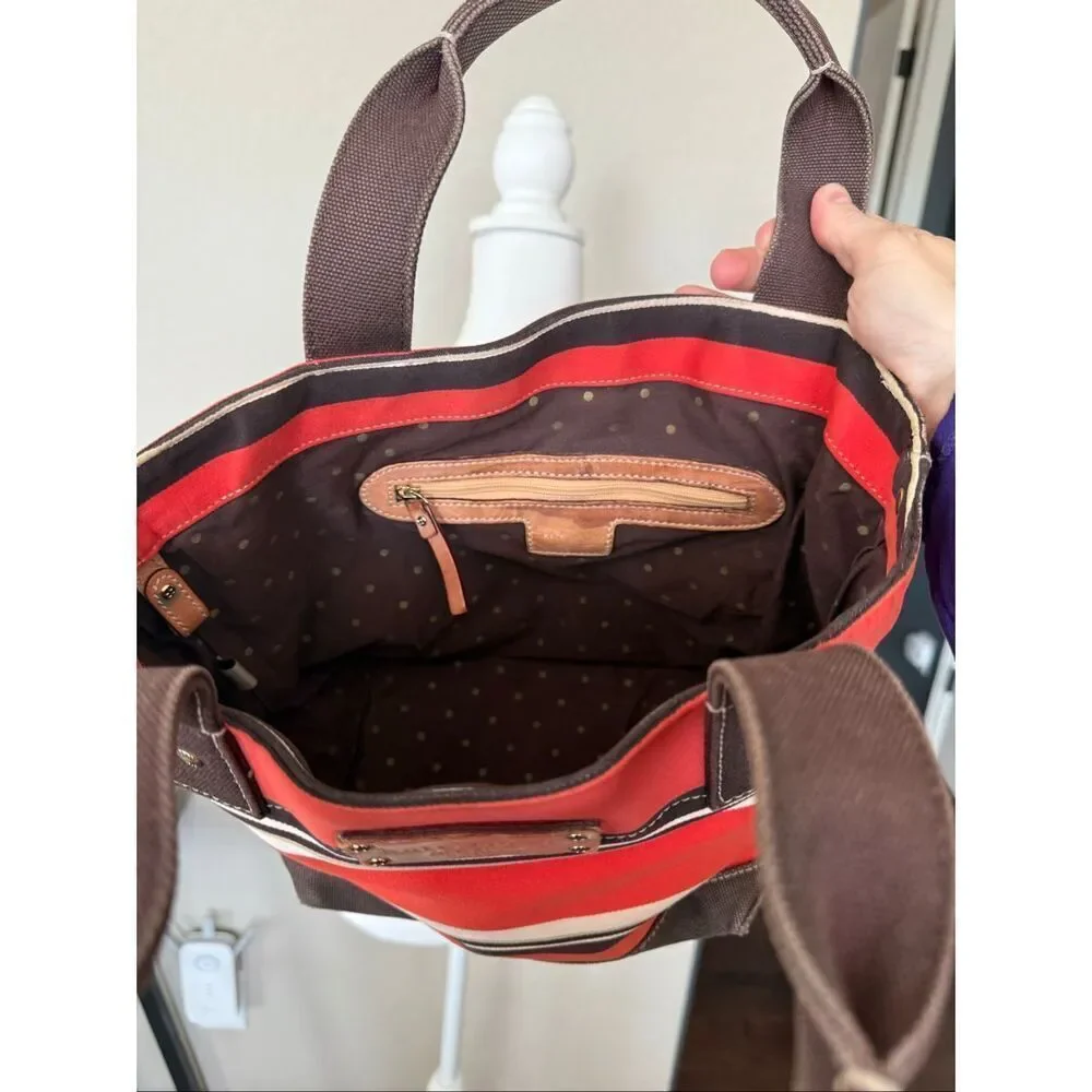 Kate Spade Y2K Canvas Tote Bucket Bag Red Brown