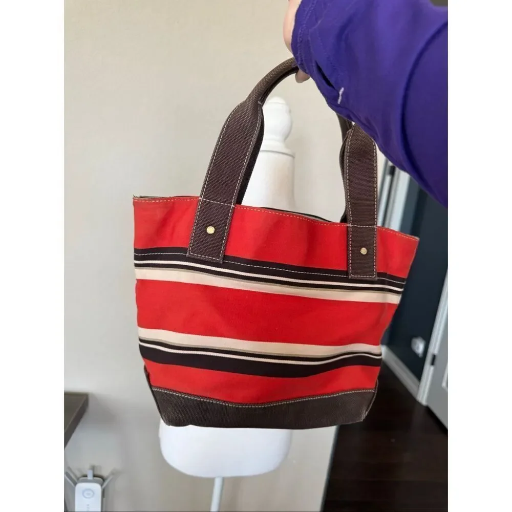 Kate Spade Y2K Canvas Tote Bucket Bag Red Brown