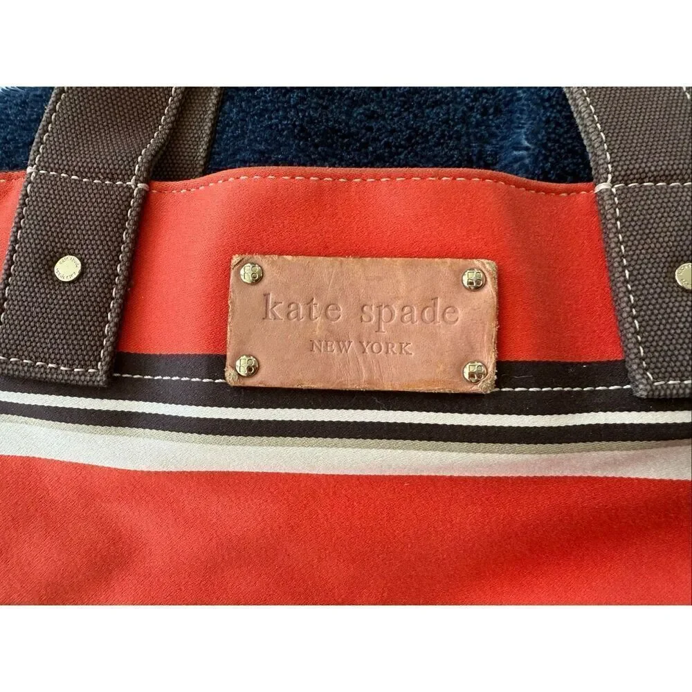 Kate Spade Y2K Canvas Tote Bucket Bag Red Brown