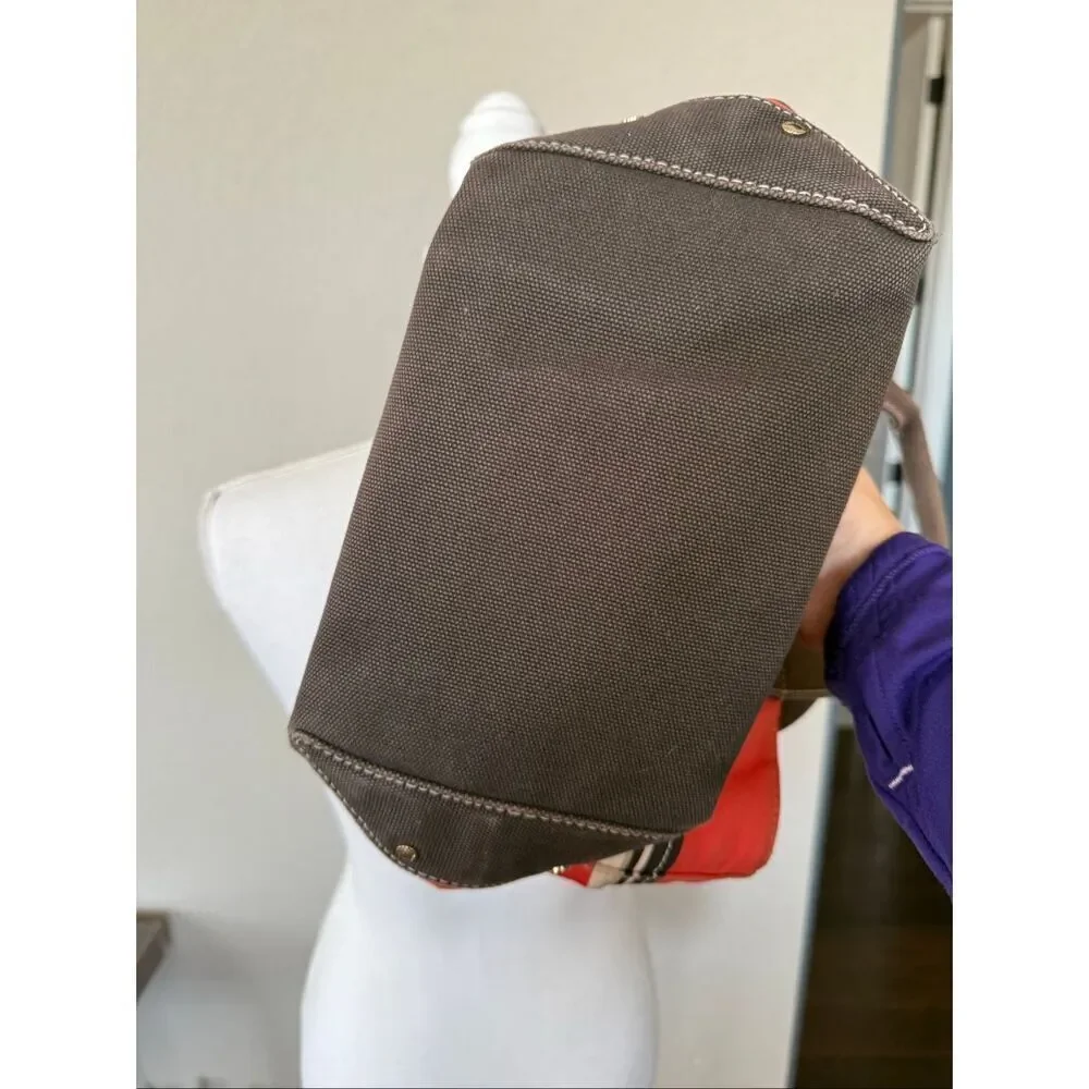 Kate Spade Y2K Canvas Tote Bucket Bag Red Brown