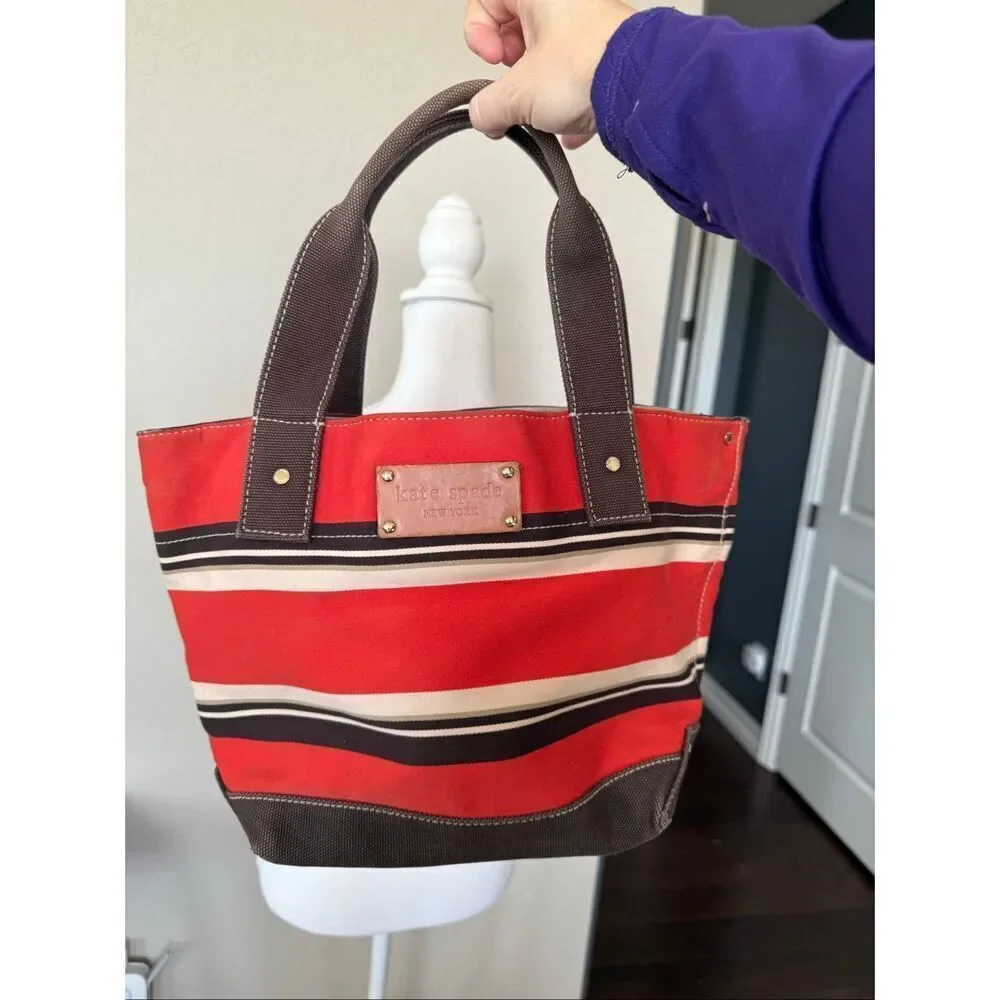 Kate Spade Y2K Canvas Tote Bucket Bag Red Brown