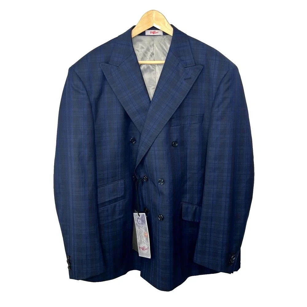 Tiglio Rosso Lanificio Di Biella NWD 50R Blue Double Breasted Suit Jacket
