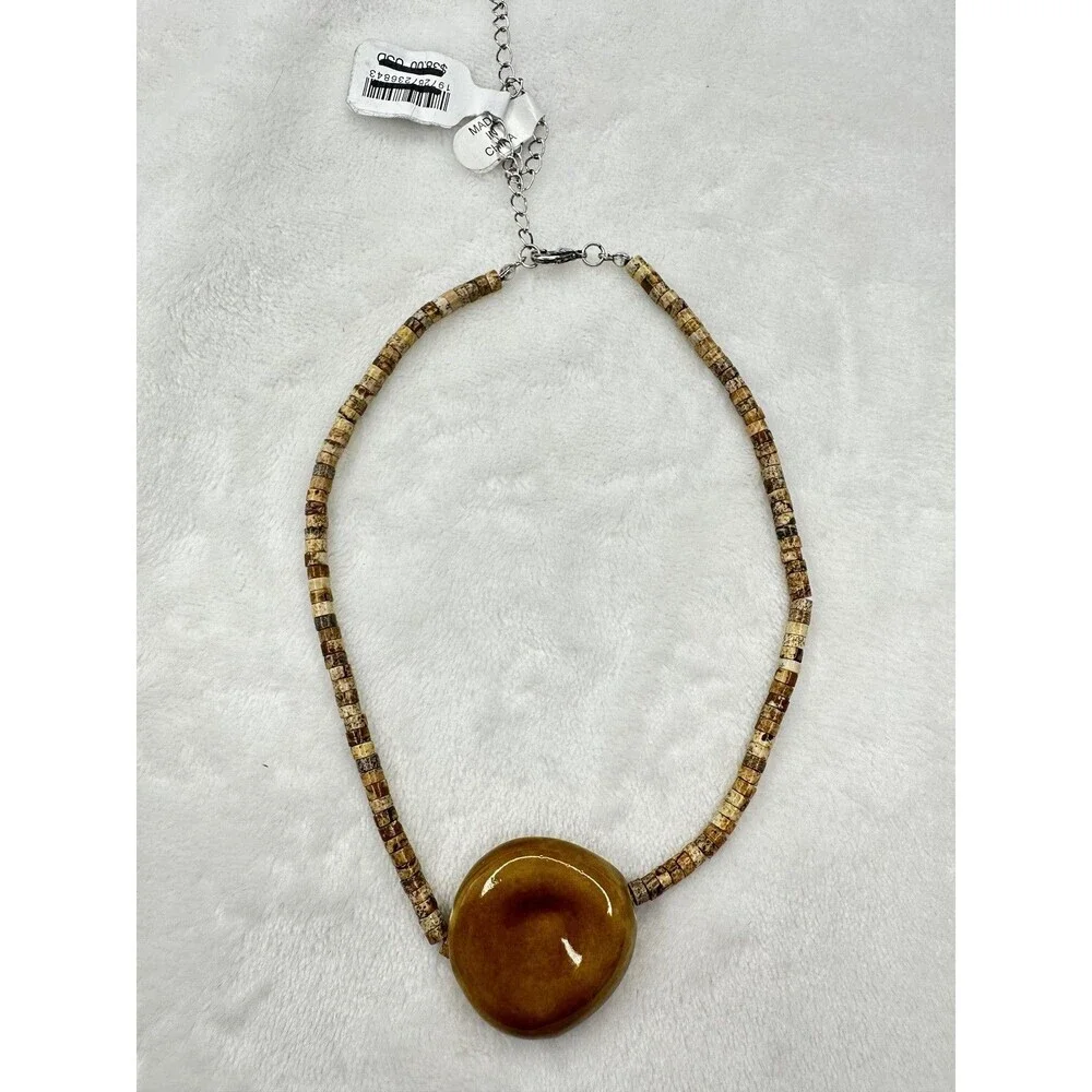 NEW Free People The Florist Choker Bohemian Beach Layering Neutral Brown Ceramic