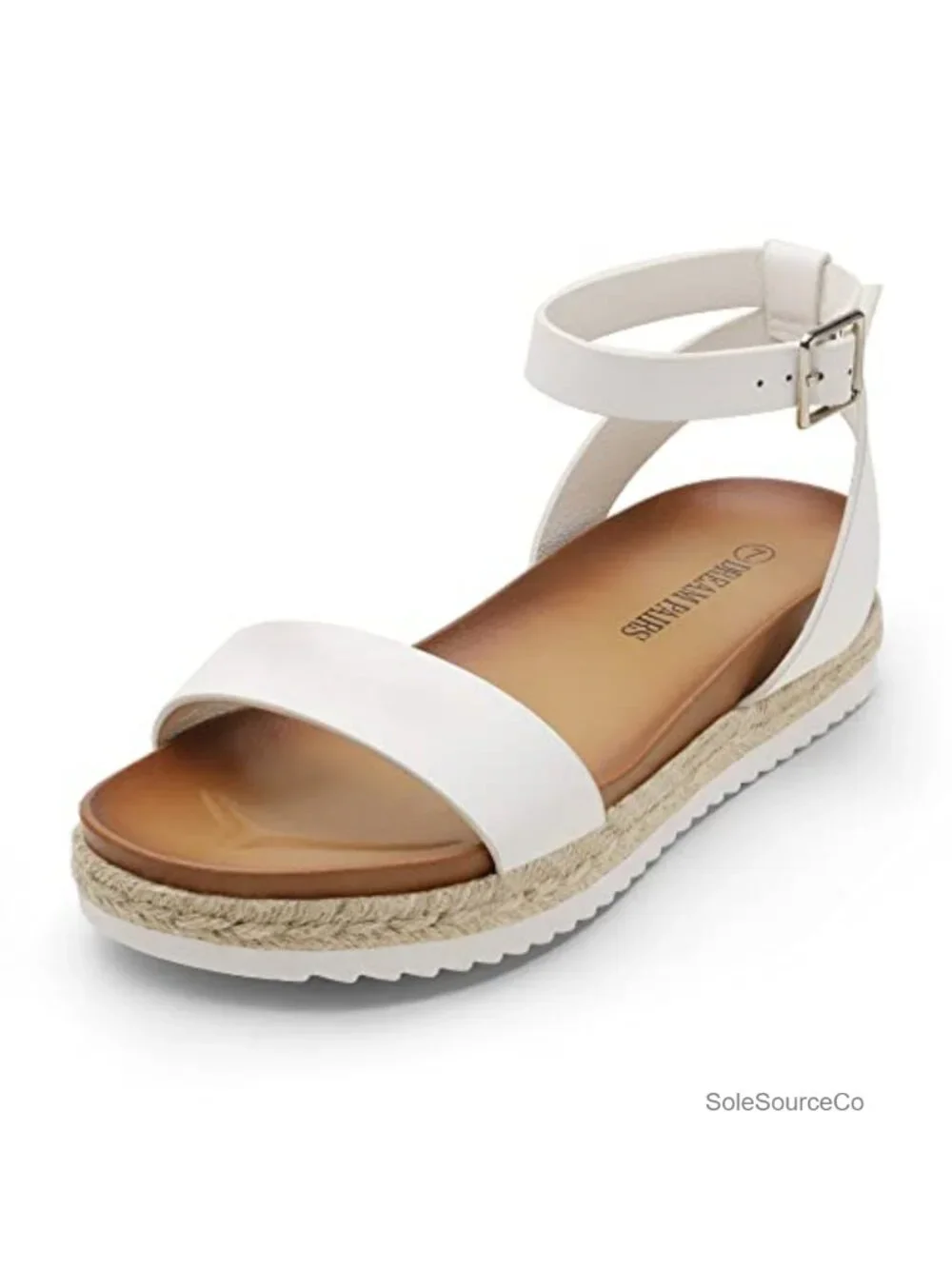 Women's Open Toe Platform Wedge Sandals with Elastic Ankle Strap - Faux Leather