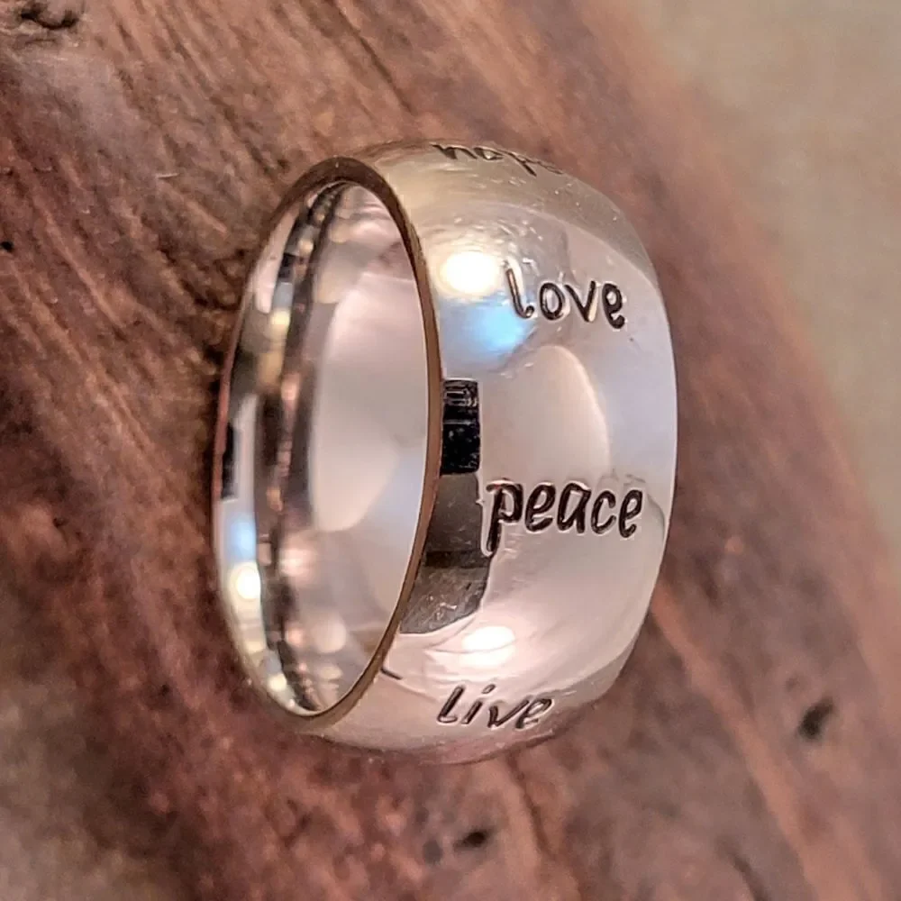 New Wide Nine Word Inspirational Stainless Steel Ring Band