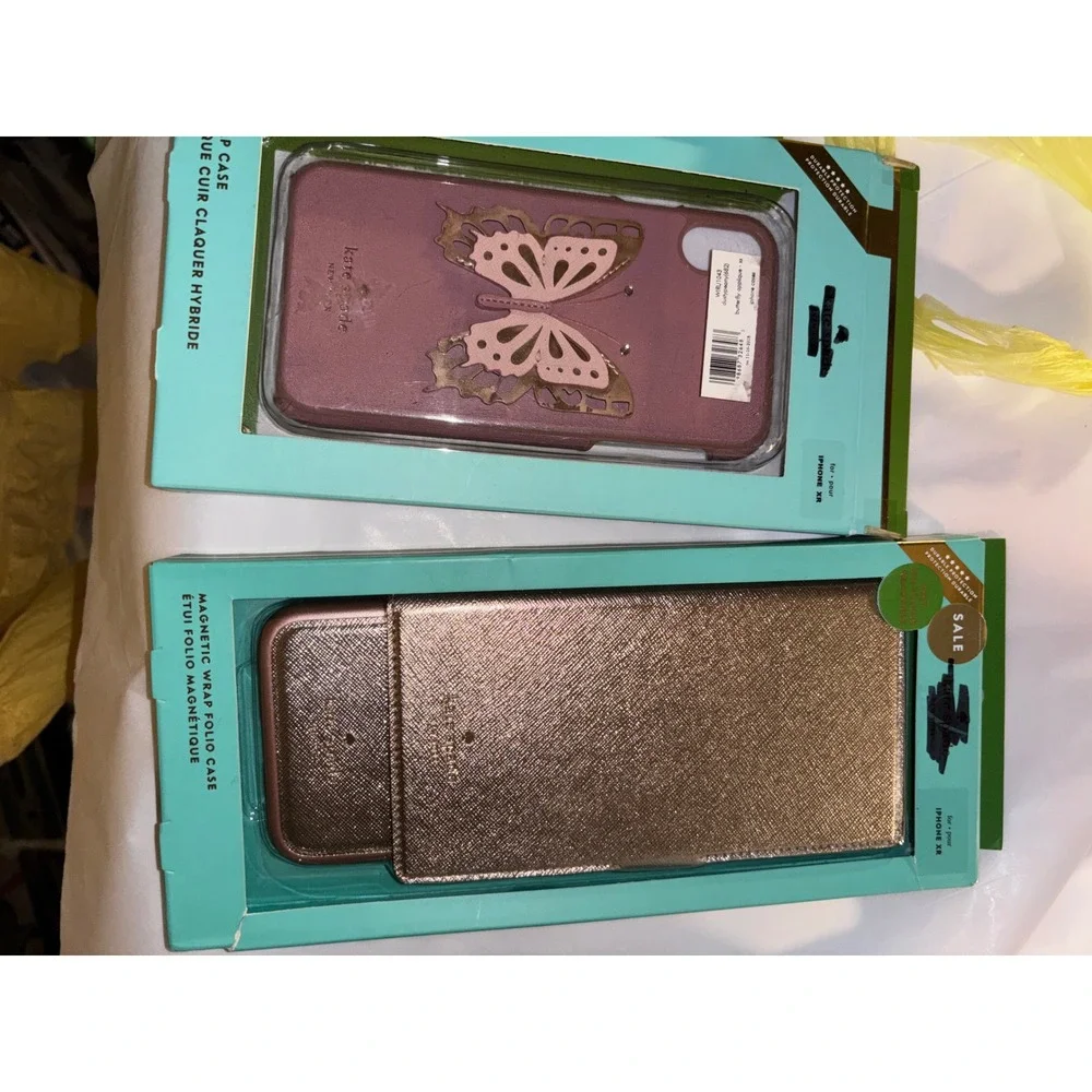 Kate Spade iPhone XR Case Bundle Butterfly Applique & Rose Gold Magnetic Folio