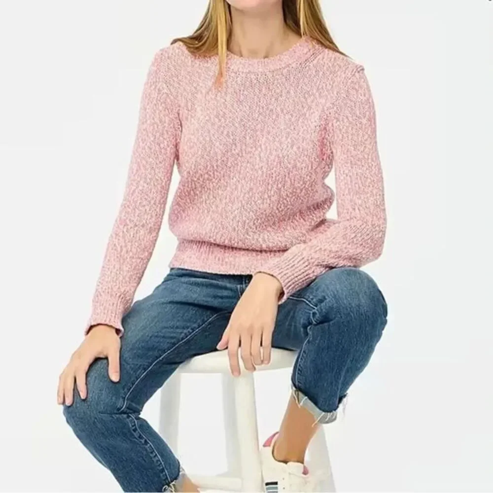 J.CREW COLLECTION $178‎ Pink Marled Crew Neck Cotton Sweater Large