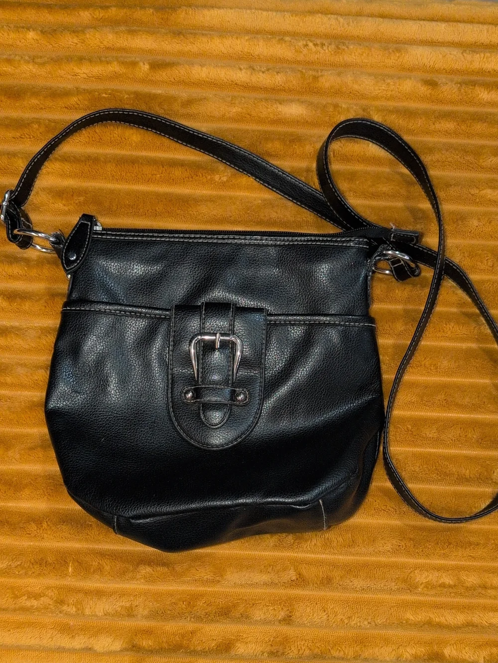 Croft & Barrow Everyday Black Pleather Crossbody with Buckle Accent