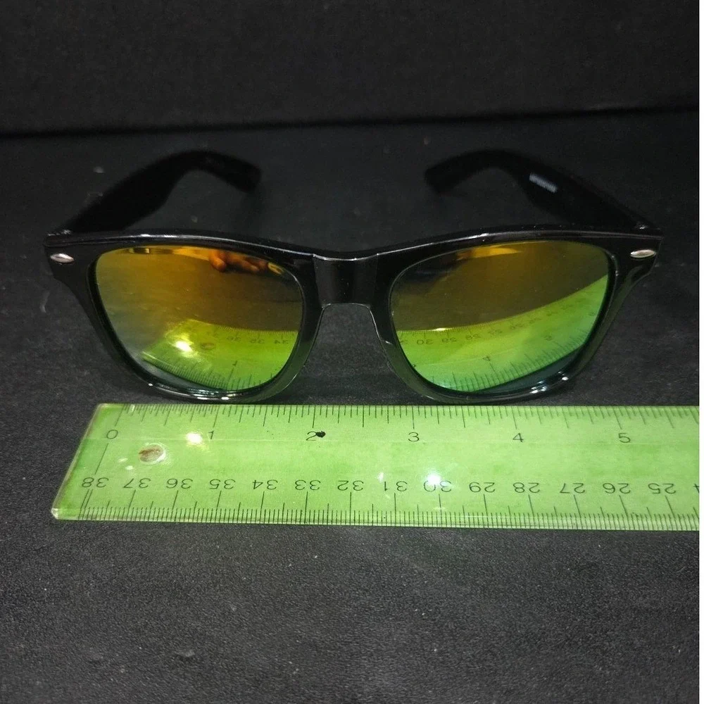 Feam Aero Black Wayfarer Sunglasses, Yellow‎ Gold Mirrored Lenses, Sporty Shades