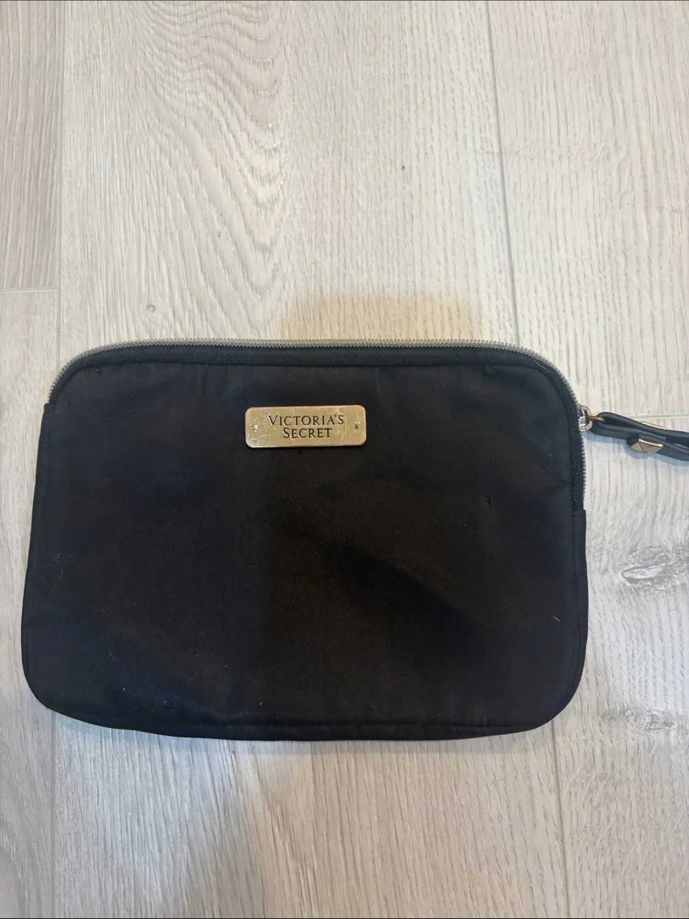 Victoria's Secret Black Makeup Pouch with Gold Logo Plate